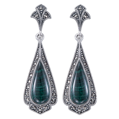 Art Deco Halo Kite Shape Marcasite Dangle Earring