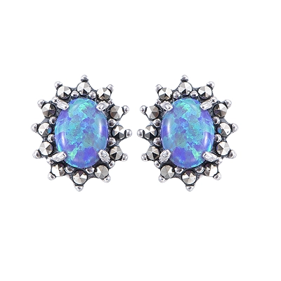 Opal & Marcasite Halo Stud Earring