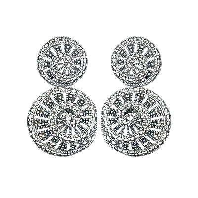 Sparkling Double Marcasite Swirl 3D Model Dangle Earring