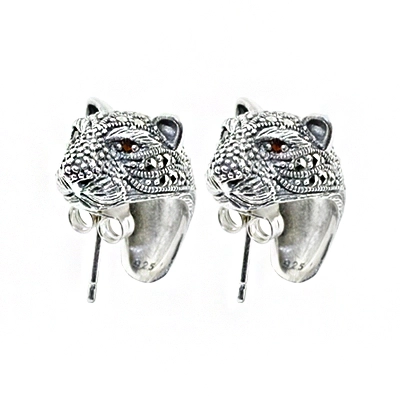 Exquisite Marcasite Panther Head Half Loop Earring