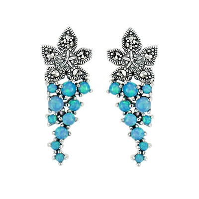 Multicolor Stone Grape & Vine Marcasite Earring