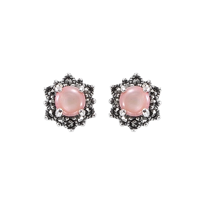 Vintage Pink Pearl Marcasite Stud Earring