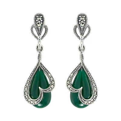 Pear Onyx & Sweet Heart Marcasite Overlay Earring