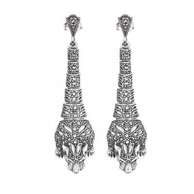 Elegant Marcasite Tiered Panther Dangle Earring