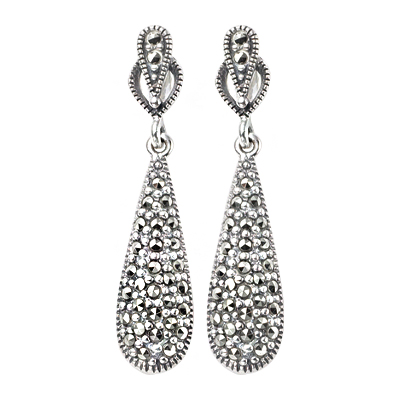 Luscious Marcasite Tear-Drop Pave Drop Earring
