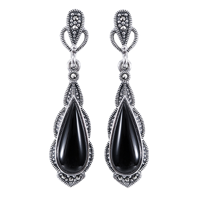 Best Seller Oval Green Agate & Marcasite Scalloped Edge Halo Dangle Earring