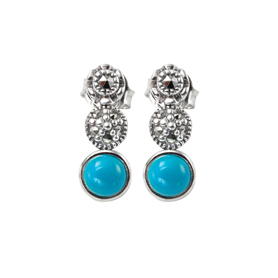 Marcasite & Turquoise Three Round Cluster Earring