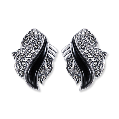 Glamorous Turquoise & Marcasite Curved Pave Earring