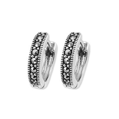 Genuine Marcasite Pave-Style Hoop Earring