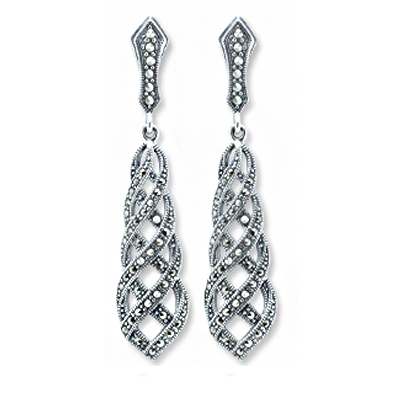 Wavy Weave Marcasite Elongate Earring