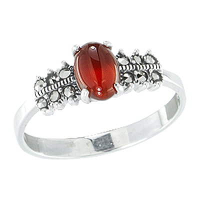 Oval Agate with Marcasite Double Pave Ring