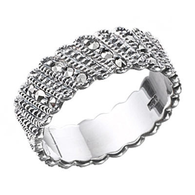 Charming Marcasite Diagonal Stripe Eternity Ring