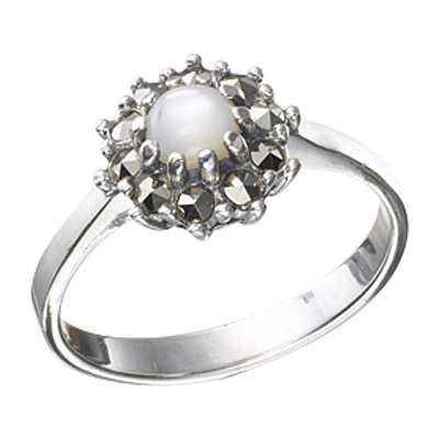 Round Mother of Pearl & Marcasite Halo Ring