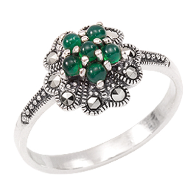 5-Stone Agate & Marcasite Petal Cluster Dainty Ring