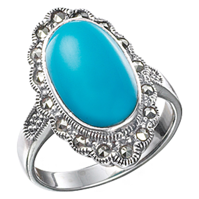Favourite Oval Turquoise Cluster Marcasite Ring
