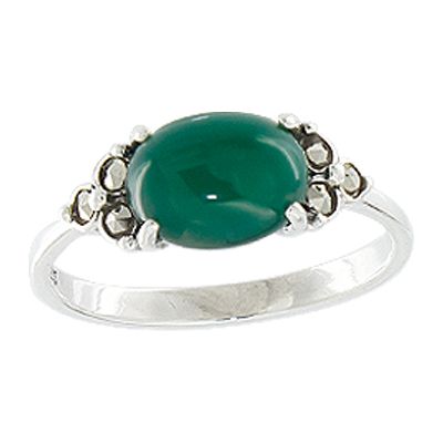 East-West Oval Stone with 3-Marcasite Cluster Ring