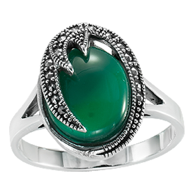 Oval Agate & Marcasite Spiky Overlay Ring