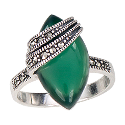 Marquise Agate Cocktail Ring with 2-Row Marcasite Overlay