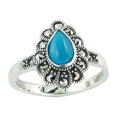 Pear Turquoise & Halo Marcasite Ring