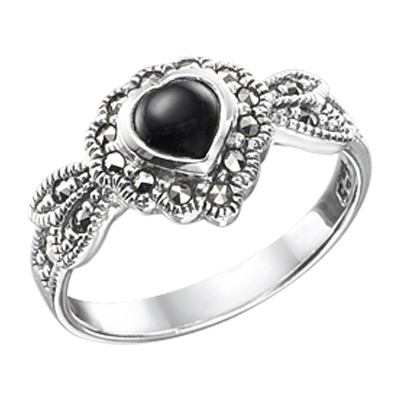 Heart Onyx with Cluster Halo Marcasite Ring