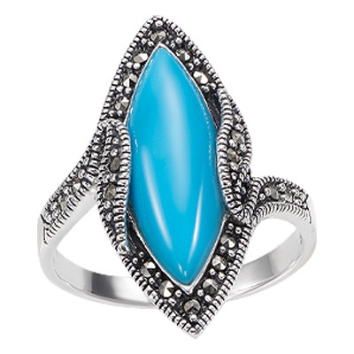 Stylish Marquise Center Stone Marcasite Ring
