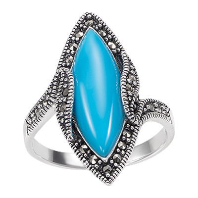 Stylish Marquise Center Stone Marcasite Ring