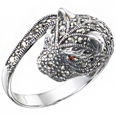 Exquisite Marcasite Panther Head Loop Ring