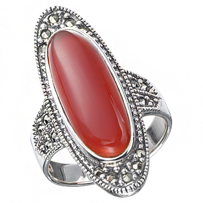 Elongated Oval Stone Marcasite Cocktail Ring