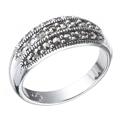 Genuine Marcasite 3-Row Pave Band Ring
