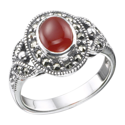 Oval Halo with Leaf Marcasite Accent Ring