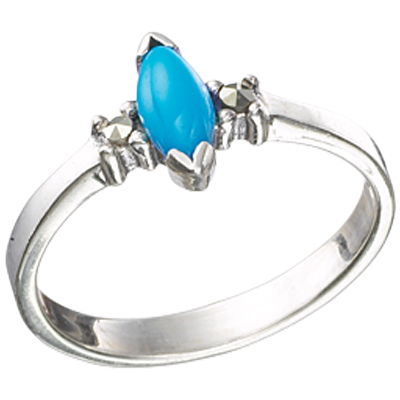 Marquise Turquoise and Dainty Silver Band Ring