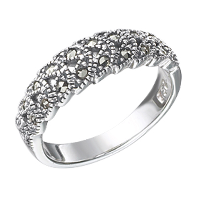 Charming Marcasite Leaf Half Eternity Band Ring