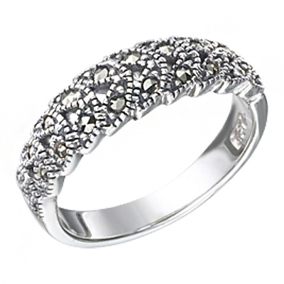 Charming Marcasite Leaf Half Eternity Band Ring