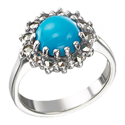 Round Turquoise Multiple Prong Setting Halo Ring