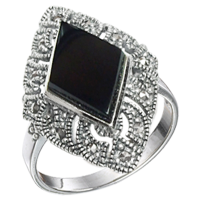 Diamond Onyx & Vintage Marcasite Accent Ring