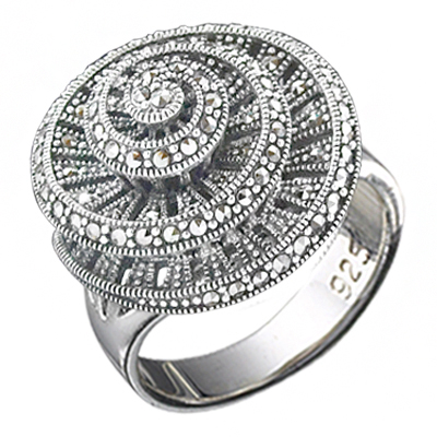 Sparkling Marcasite Swirl 3D Model Spiral Cocktail Ring