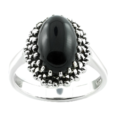 Favourite Oval Onyx & a Marcasite Halo Ring