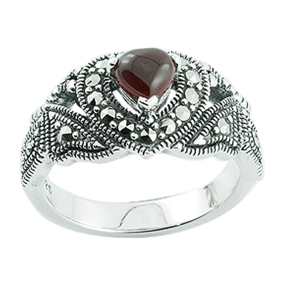 Heart Marcasite Halo Ring & Vintage Accent Band