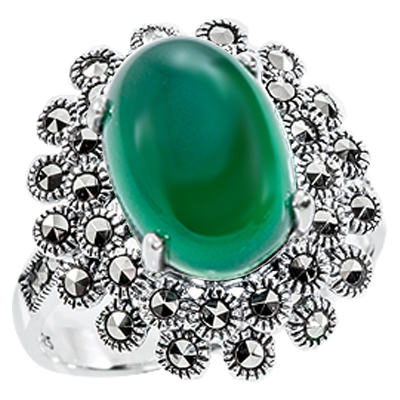 Oval Agate & Double Scalloped Edge Halo Ring