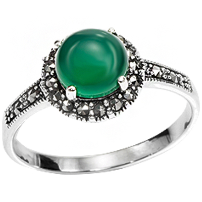 Oval Onyx & a Dainty Halo Marcasite Ring