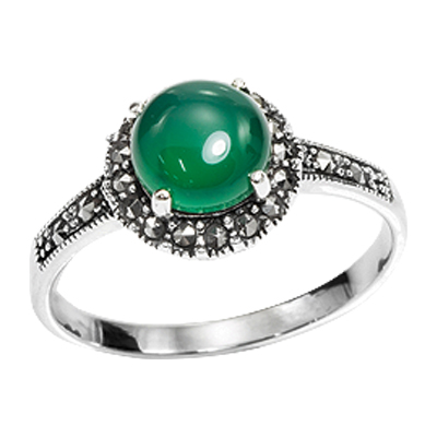 Oval Onyx & a Dainty Halo Marcasite Ring