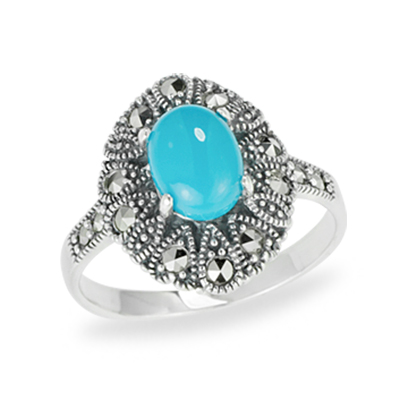 Oval Shape Compressed Turquoise Solitaire Ring