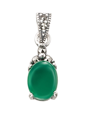 Solitaire Oval Shaped Green Agate Sterling Silver Pendant