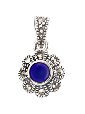 Floral Motif Marcasite Pendant with Round Lapis Lazuli