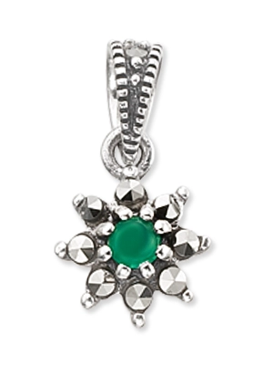 Small Floral Motif with Green Agate Marcasite Pendant