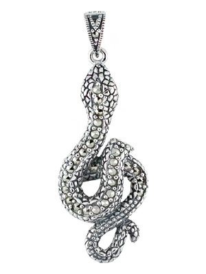 Marcasite Cobra Snake Skin Texture Silver Pendent