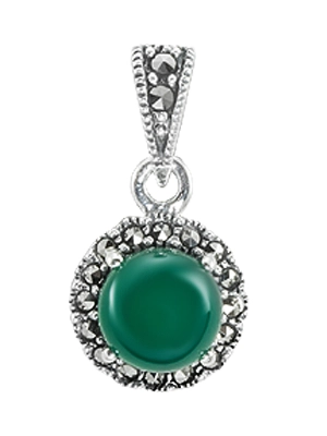 Oval Onyx & a Dainty Marcasite Halo Silver Pendant