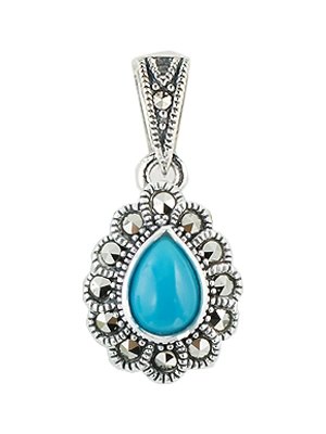 Pear Turquoise & Halo Marcasite Pendant