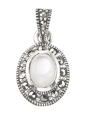 Oval Mother of Pearl & Marcasite Halo Pendant