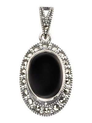 Oval Onyx with Marcasite Halo Lady Pendant